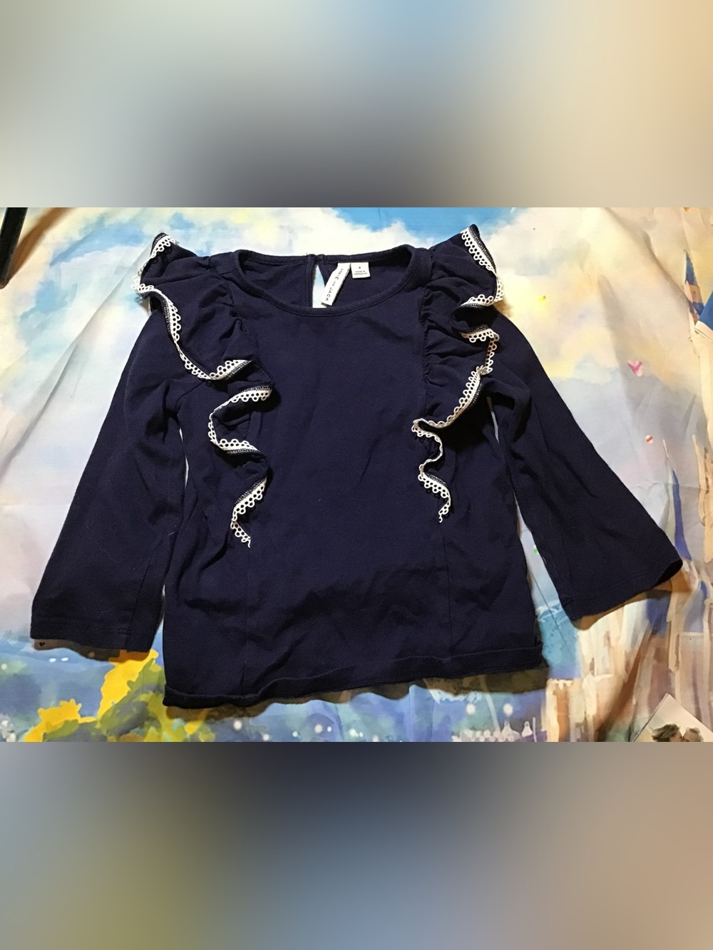 Janie and jack ruffles blue blue & white girls shirt size 8